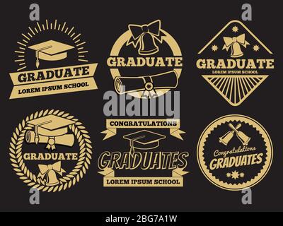 Vintage student graduate vector badges. Graduation label set. Graduation badge and label vintage university or school illustration Stock Vector