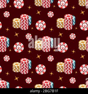 Casino seamless pattern background with casino chip and stars. Vector illustration Stock Vector