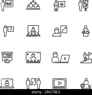 Staff development linear icons set. Training, Growth, Improvement ...