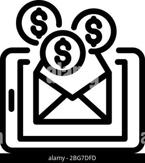 Money alert on tablet icon, outline style Stock Vector