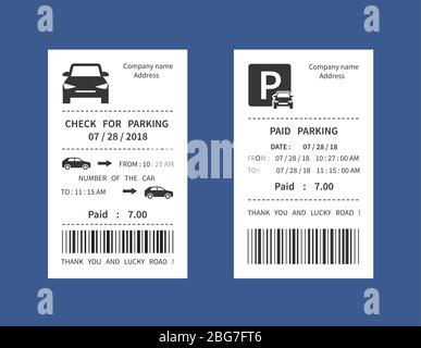 Parking ticket, money penalty receipt vector illustration isolated. Park car check with paid Stock Vector