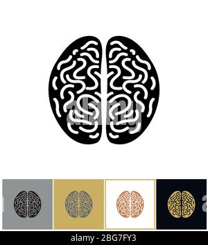 Brain icon, psychology intelligence sign or cerebro simple intellectual symbol on gold, black and white backgrounds vector illustration Stock Vector