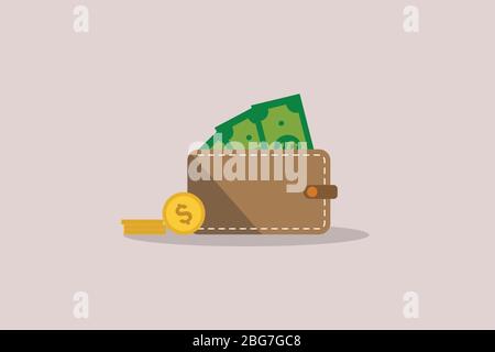 saving money in vector with dollar flat sign symbols illustration. Concepts for business banking,saving,accumulation money,budget and finance. Stock Vector