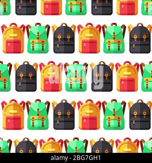 School and travel flat backpacks seamless pattern background. Vector illustration Stock Vector