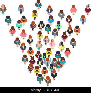Top view walking people, cartoon man and woman running together vector characters isolated. Illustration of crowd woman and man protest, society audie Stock Vector