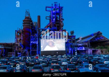 Drive-in cinema Dortmund, against the backdrop of the former blast furnace plant Phoenix-West in Dortmund-Hörde, temporary film screening, event in co Stock Photo