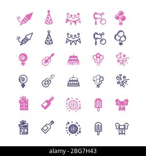 Event, party, birthday, festive icons set in linear style. Vector illustration Stock Vector