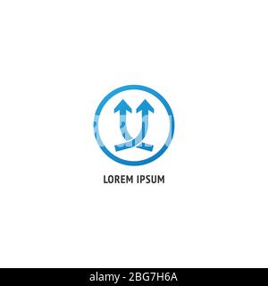 Twin blue up arrow icon with round frame isolated on white background. Company logo design template. Successful progress or grow up next level vector Stock Vector