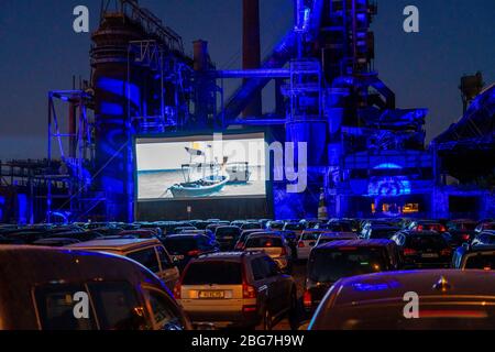 Drive-in cinema Dortmund, against the backdrop of the former blast furnace plant Phoenix-West in Dortmund-Hörde, temporary film screening, event in co Stock Photo