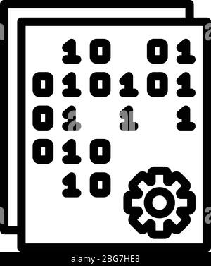 Binary code and gear icon, outline style Stock Vector