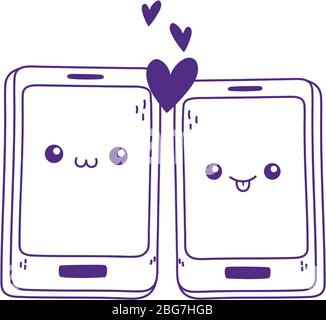 Kawaii Doodle Mobile Phones Set. Illustration of Gadgets with Various  Facial Expression Stock Vector - Illustration of lovely, design: 72180537