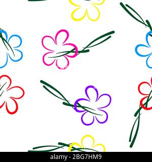 Simple seamless pattern of flowers isolated white background. Stock Vector