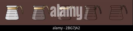 Coffee server . Device for brewing coffee. For the menu, in the bar. Black line on brown background Stock Vector