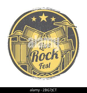 Rock festival vector grunge retro logo design illustration isolated on white Stock Vector