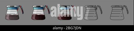 Coffee server with cap. Device for brewing coffee. For the menu, in the bar. Black line on grey background Stock Vector