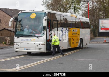 Rail replacement bus / coach at Lancaster railway station during a line closure for weekend engineering work Stock Photo