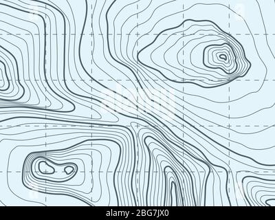 Topographic contour, line vector map with mountain. Illustration of terrain topographic, geographic cartography relief Stock Vector