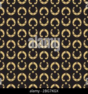 Gold horse shoe and stars seamless pattern background. Vector illustration Stock Vector