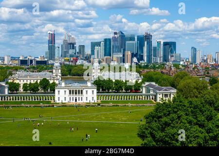 London Skyline from Greenwich England Prime Meridian Zero Longitude Hemispheres London UK Europe EU Stock Photo
