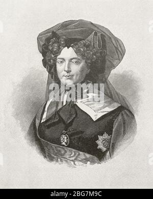 Portrait of the Russian Empress Maria Feodorovna. Engraving of the 19th century.
