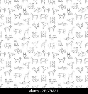 Line animals, bird and fishes seamless pattern background. Vector illustration Stock Vector