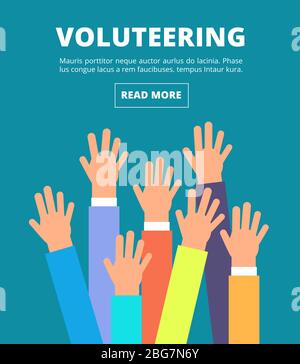 People raised hands, voting arms. Volunteering, charity, donation and solidarity vector concept. Illustration of together and charity volunteer, donat Stock Vector