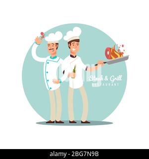 Professional chefs flat design. Happy cooks vector cartoon characters icon isolated on white illustration Stock Vector