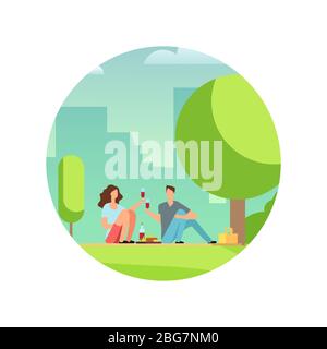 Resting people on picnic. Cartoon vector characters isolated. Couple in love on date in park illustration Stock Vector