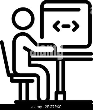Man coding on PC icon, outline style Stock Vector