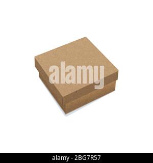 Vector kraft paper closed box realistic illustration. Isolated 3-d object Stock Vector
