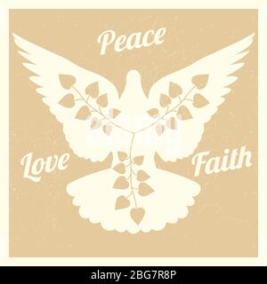 Grunge background with flying dove and branches silhouettes banner and poster. Vector illustration Stock Vector