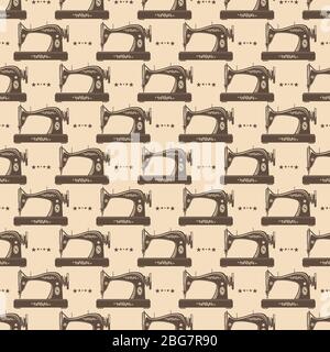 Vintage sewing machine for craft seamless pattern background. Vector illustration Stock Vector