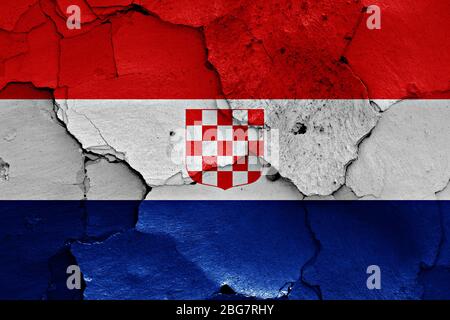 old Croatian flag painted on cracked wall Stock Photo