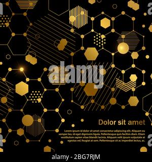 Golden honeycomb abstract geometric background pattern template. Vector illustration Stock Vector