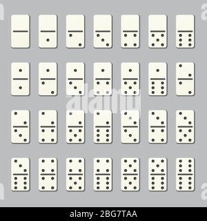 Full domino pieces. Numbered tiles for family strategy table game. Vector dominoes signs isolated on transparent background. Number dots, game enterta Stock Vector