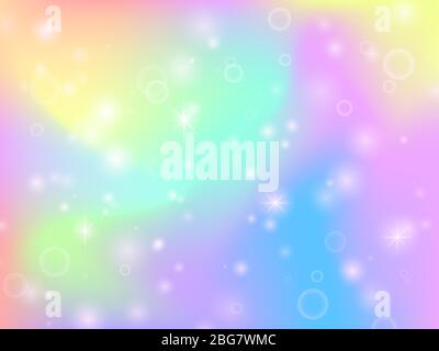 Fairy unicorn rainbow background with magic sparkles and stars. Multicolor fantasy abstract vector backdrop. Vector fairytale girlie gradient effect i Stock Vector