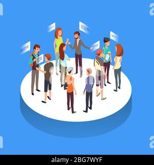 Internet forum. People communication, talking friends and society isometric vector concept. Society connect and discussion illustration