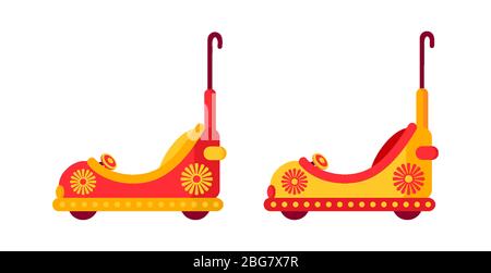 Funny multicolored bump car, childrens cars amusement park flat. Carousel cartoon toy racing. Festivals outdoor summer kid fun time. Isolated vector illustration Stock Vector