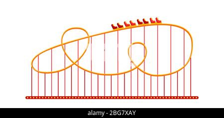 Rollercoaster in amusement park flat. Carousel cartoon style. Roller coaster on funfair. Festivals outdoor summer kid fun time. illustration Isolated vector Stock Vector