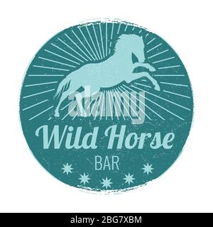 Wild horse bar vintage vector emblem isolated on white illustration Stock Vector