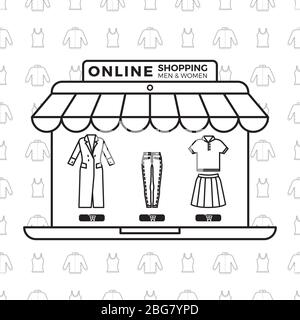 Fashion online store linear style design vector concept design illustration Stock Vector