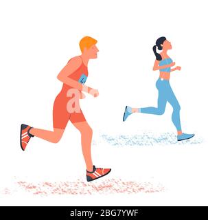 A man and a woman running. Flat vector illustration Stock Vector