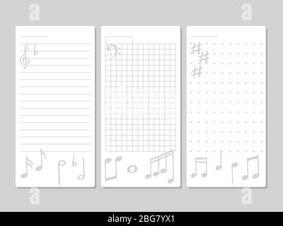 Page for notes, do to or wish list with musical elements of set. Vector illustration Stock Vector