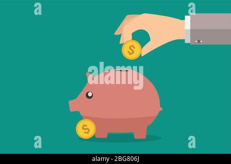 saving money in vector with dollar flat sign symbols illustration. Concepts for business banking,saving,accumulation money,budget and finance. Stock Vector