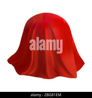 Red piece of fabric on a round sphere. 3 d mockup for design. Fabric with hanging waves. Vector Stock Vector