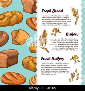 Bakery, cafe menu, flyer poster and banner template with vector bread and loaf illustration Stock Vector