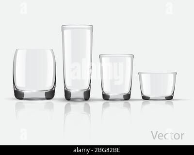 Empty realistic glasses set for different drinks and cocktails on gray background isolated vector illustration. Collection of various glasses isolated Stock Vector