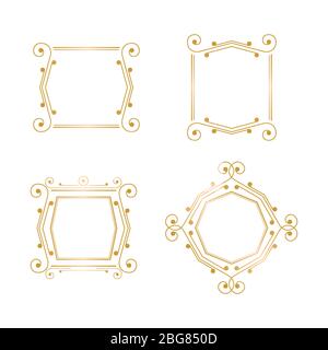 Luxury golden frame collection, border ornament, on white background. Stock Vector