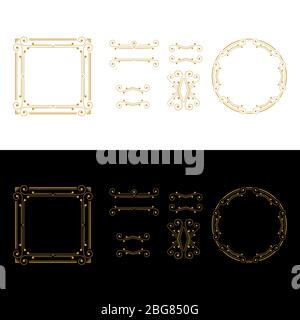 Luxury golden frame collection, border ornament, invitation border, and text frame, on white and black background. Stock Vector