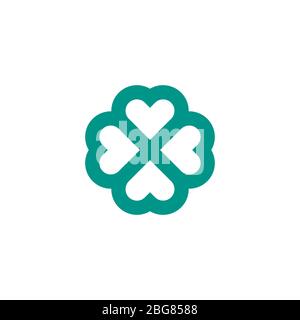 Flower Pattern Ornament Logo Template, Combination of Four Hearts, On White Background. Stock Vector